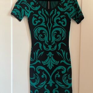 Saks Fifth Avenue Black and Green Mini Dress